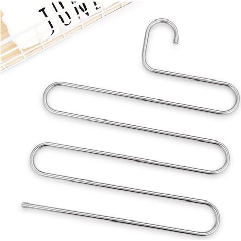 (14,17 x 13,38 pouces, lot de 2, ruban) S-Type en acier inoxydable vêtements pantalons cintres placard rangement organisateur pour pantalons jeans écharpe suspendus (1/4)