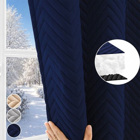 HEMVOR lot de 1 Rideau occultant thermique matelassé chevrons 370 g/m², 3 couches, 140 × 259 cm, bleu marine (1/5)