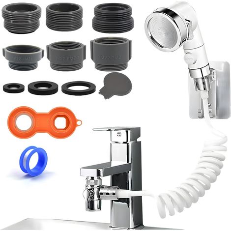 Douchette Lavabo, Douchette de Lavabo avec Tuyau de 1,5 m, Support de Pommeau de Douche et Distributeur de Robinet, Fonction d'arrêt pour Salle de Bain (1/5)