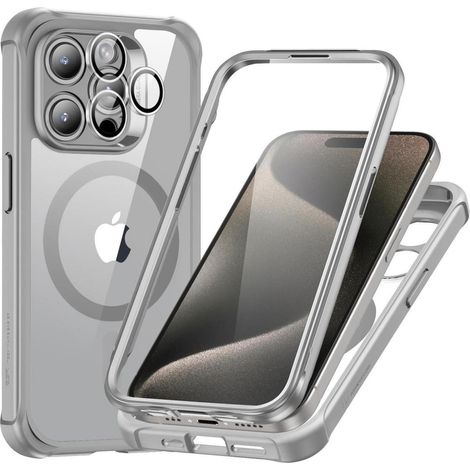 Schutzhülle MagSafe für iPhone 15 Pro, 360° stoßfest, klar grau (1/5)
