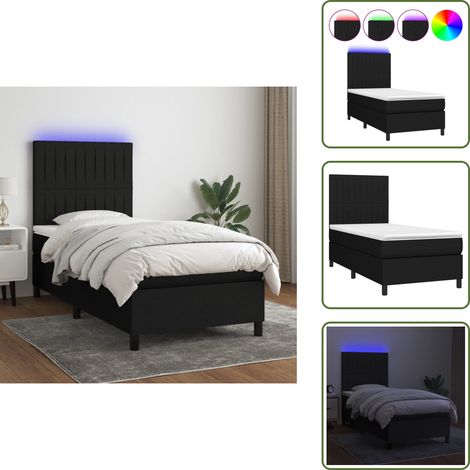 Sommier à lattes de lit avec matelas et LED Noir 90x190cm Tissu - Sommier Tapissier - Lit Avec Led - Matelas À Ressorts Ensachés - Tête De Lit Ajustable - Éclairage LED (1/5)