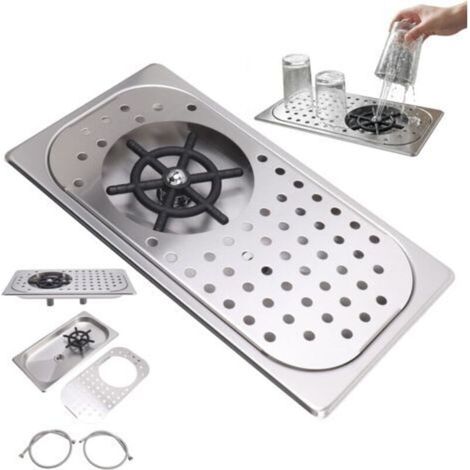 Évier de Bar avec Rinceur de Verre, Pichet en Acier Inoxydable, Rinceur de Gobelet, Rinceur de Nettoyage de Verre, Lavage à Haute Pression avec Tuyau D'égouttement pour Bar (Inox Couleur A) (1/5)