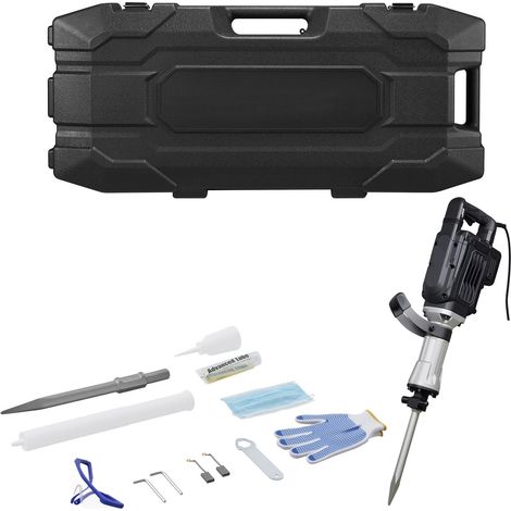 Marteau-piqueur électrique 3000 W, 1700 BPM, burin pointu, coffret, gants et lunettes inclus, pour béton, mur, brique, carrelage et fondation. (1/5)