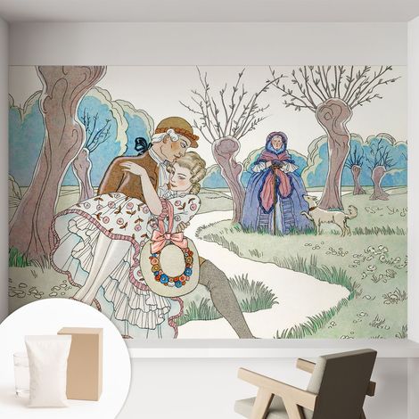 Papier peint intissé avec imprimé installation simple qualité excellente sans désordre - Colle incluse gratuite Scène romantique 152x104 cm (1/5)