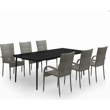Maison Exclusive - 7-tlg. Garten-Essgruppe Grau und Schwarz (1/5)