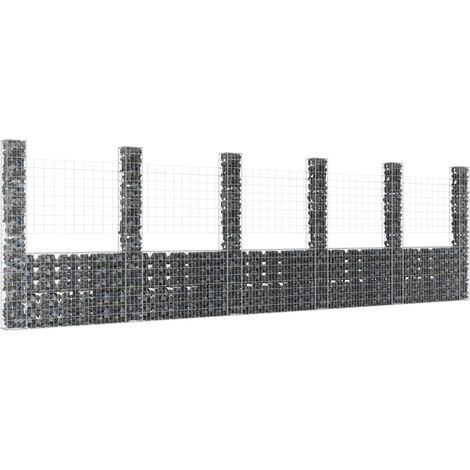 vidaXL Gabbione a U con 6 Pali in Ferro 620x20x200 cm