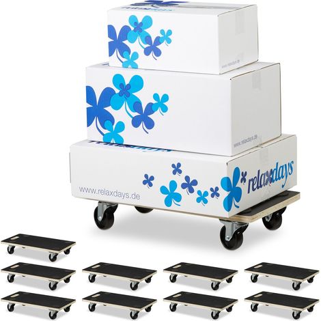 Relaxdays Transport Dolly, 10x Set, Load up to 400 kg, HxWxD: 11.5 x 58 x 30 cm, Platform on Wheels with Brakes, Black