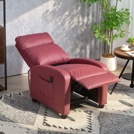Fauteuil relaxant massant avec télécommande et 8 programmes, inclinaison et repose-pieds, rouge (1/5)