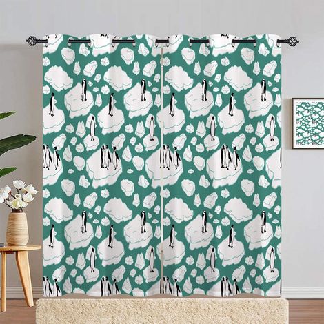 Rideau Occultant Océan Dessin Animé Animaux Pingouin Rideau Thermique Isolant Draperies Intérieurs Tenture Opaque à Oeillets pour Maison Chambre Salon Fenetre 2 Pièces L 117 x H 183 cm - 117L X 183H c (1/5)