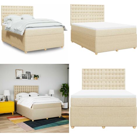 Sommier à lattes de lit avec matelas Crème 160x200 cm Tissu - Sommier crème - Matelas ensaché (1/5)