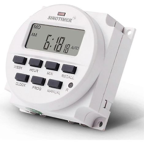 Minuterie programmable numérique TM618N-2 avec écran LCD 1,6 pouce, 220 V CA, 7 cycles, relais intégré et compte à rebours. (1/5)
