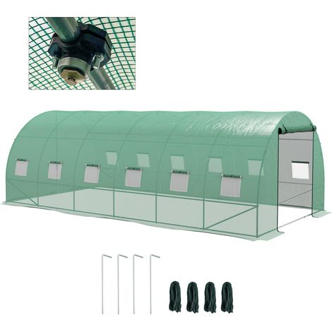 Outsunny invernadero de exterior 6x3x2 m invernadero de túnel con sistema de riego integrado 12 ventanas con malla y 1 puerta enrollable verde