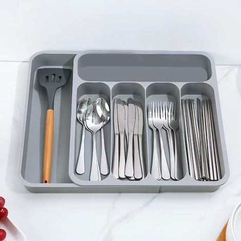 Tiroir Organisateur - Séparateur Pour Couverts - Pour Tiroir De Cuisine - 32.5 X 34.5 X 5.5 Cm - Gris - 1 Pièce (1/5)