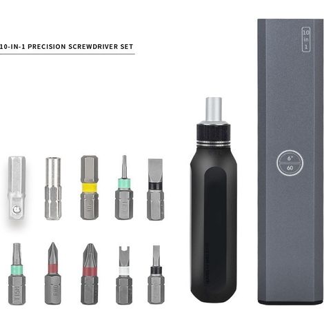 Tournevis 10 en 1, boîtier métallique, poignée rembourrée, 8 embouts magnétiques, avec adaptateur 5/32" et adaptateur de douille (1/5)