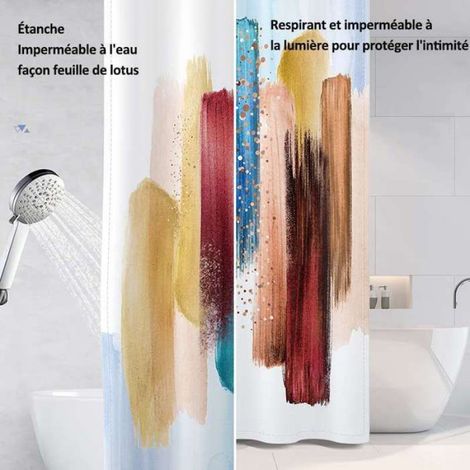 Rideau De Douche - Imperméable Et Anti-moisissure - Polyester - Avec Crochets, Lavable En Machine - 150 X 200 Cm - Carreaux blancs (1/4)