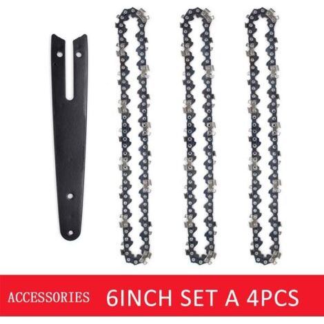 Cadena de 3 piezas de 6 pulgadas, 1 juego de guías para mini sierra eléctrica, accesorios de corte duraderos y de alta calidad para motosierra. (1/4)