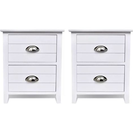 Table de chevet 2 tiroirs bois paulownia blanc Laula 38cm - Lot de 2 (1/4)