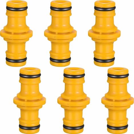 [NIEMALS VERWENDET] 6er-Pack doppelte Schlauchverbinderverlängerungen zum Verbinden von Gartenschläuchen (gelb)