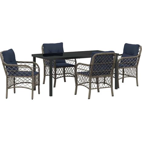 Garden Dining Set with Cushion 5 pcs Grey and Black Rattan vidaXL (1/5)