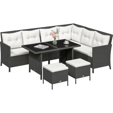 Rattan Corner Sofa Set, 8-Seater, 110.5 x 62 x 82 cm, Black (1/5)