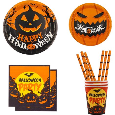 Set di 10 piatti di carta di Halloween, piatti pipistrello, bicchieri e tovaglioli (1/4)