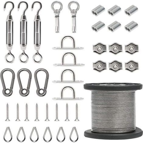 50m Metal Cable, 304 Stainless Steel Cable, Stainless Steel Cable Tensioner, Outdoor Climbing Plant Trellis, Clothesline (1/5)