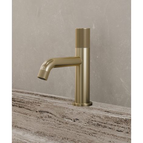 Miscelatore lavabo design oro spazzolato senza limitatore di portata - Leros