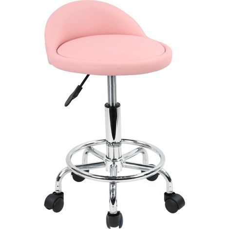 Tabouret de bureau réglable en hauteur 48-64 cm – Cuir synthétique étanche – 5 roulettes de sécurité – Charge max 110kg – Rose – Kktoner