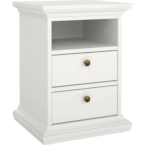Dmora - Comodino Alichin, Comò basso, Tavolino da notte, Mensola da letto, 44x40 h59 cm, Bianco