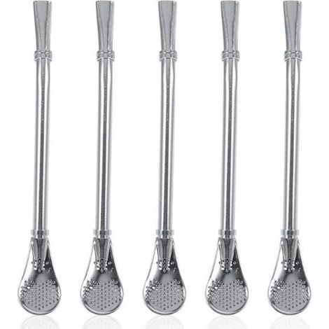 Cuillère À Boire - Paille En Acier Inoxydable 304 - Filtre Intégré Pour Thé Café - Lot De 5 Pièces - 15,8 Cm (1/5)