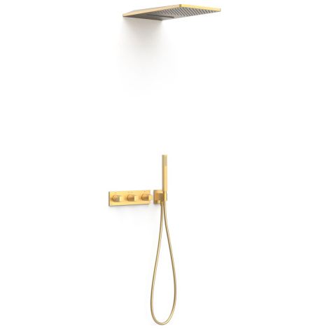 Kit robinet thermostatique encastré à 3 voies B-system pour douche Or Mat 24K - TRES 30725305OM