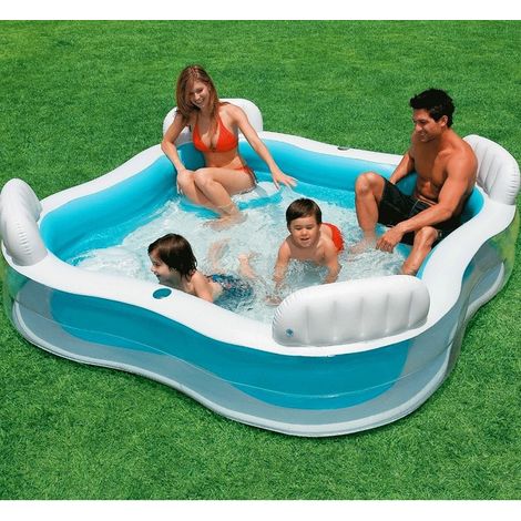 TRADE SHOP - Piscina Gonfiabile Fuoriterra 4 Sedili 229x229x66cm Con 2 Portabicchieri -