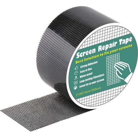 (Black)5cm x 200cm Window and Screen Repair, Window Screen Tape, Fiberglass Fabric Mesh Tape with Water Resistant Adhesive Seal (1/5)