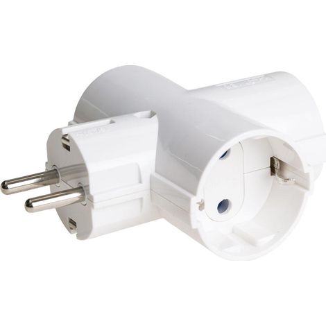 Adaptador schuko 3 vías 16 A 250 V con toma de tierra, color blanco. (1/3)