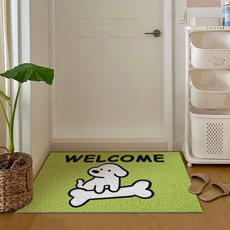 Tapis de porte motif chien mignon, antidérapant et anti-boue, vert, 40 x 60 cm (1/5)