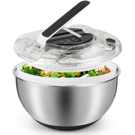 Essoreuse à Salade 3,5L en Acier Inoxydable Grande, Panier a Salade avec Couvercle, Base Antidérapante, Salad Spinner pour Laver et égoutter Les Salades, égoutter Les Pâtes, etc. (1/5)