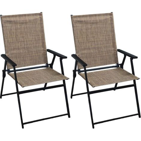 Lot de 2 Chaise de Jardin Pliantes Extérieur Chaise Aluminio Camping Max 113KG Portable Tissu en Polyester Respirant et avec Accoudoirs et Dossier Inclinable Balcon Marron