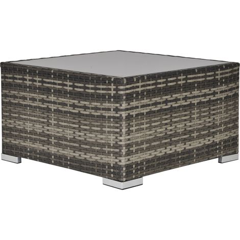 Square PE Wicker Rattan Table with Glass Top - Dark Grey (1/5)