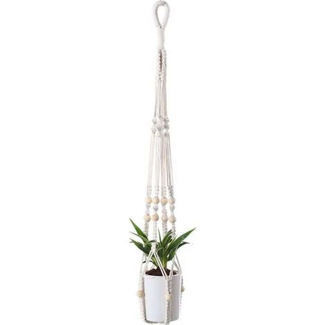 Support de pot de fleurs en corde nouée en coton et lin, crochet pour pot de fleurs, panier suspendu en corde, support pour pot de fleurs, panier suspendu pour plantes - (Couleur : Blanc)