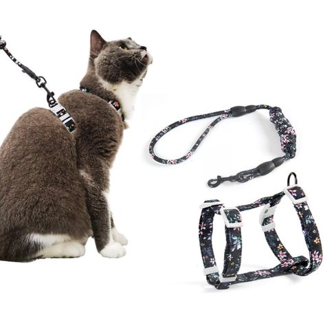 Arnés y correa ajustables para gatos (120 cm, negro, talla S) para gatos, perros pequeños, nailon, para cachorros, gatitos y mascotas pequeñas (menos de 3 kg) (1/5)