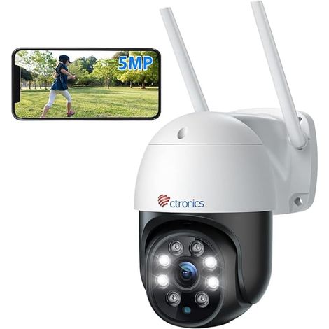 Pack de 2 Caméras de Surveillance WiFi Extérieure 5MP Ctronics - PTZ Bi-Bande 2.4/5GHz, Vision Nocturne Couleur (1/5)