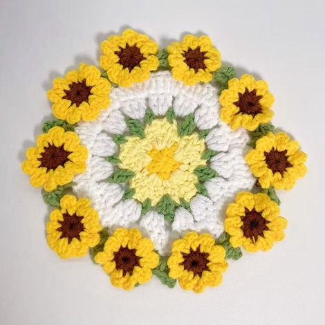 Posavasos de flores de ganchillo, adecuado para la oficina, Rosa roja + lirio del valle rosa + girasol + margarita rosa + lirio del valle morado (1/5)