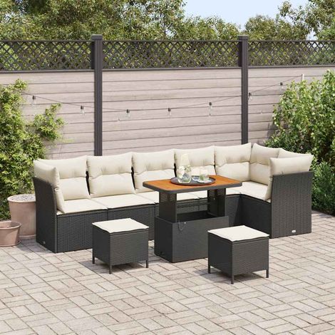 Gartensofa-set 9 pcs Schwarz Poly-Rattan