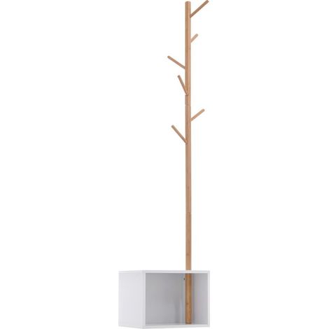 Meuble rangement porte-manteaux 2 en 1 design contemporain cosy dim. 40L x 30l x 180H cm MDF blanc bois massif bambou (1/5)