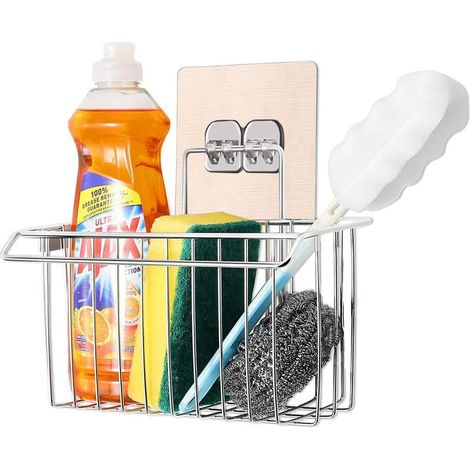 Porte-éponge Panier de Rangement en pour éponges, Torchons, Rangement d'Evier, Support pour Éponge, Brosse, Support d'évier Cuisine Liquide Vaisselle Adhésif Fort - Rangement Cuisine