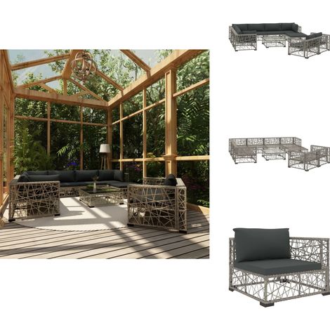 Salon de jardin 10 pcs avec coussins Résine tressée Gris - Salon De Jardin - Meubles De Jardin - Salon Extérieur - Set De Salon - Canapé Rotin (1/5)