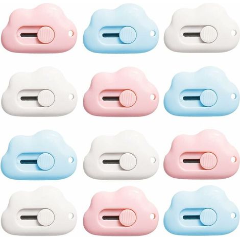 Cutter,Outils de découpe, Box Cutter Ouvre-lettre Couteau utilitaire rétractable portable Kn Couteau de papeterie , Mini Cutter en forme de nuage avec trou pour porte-clés (Rose, Blanc, Bleu) (Forme d (1/5)