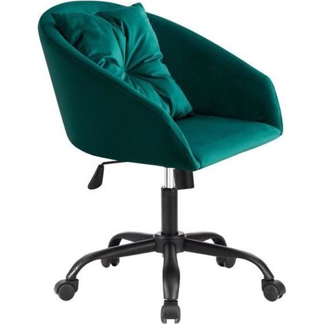Fauteuil pivotant réglable en hauteur en velours coloris vert , Largeur 64 cm x Profondeur 64 cm x hauteur 73 - 85 cm - JUANIO