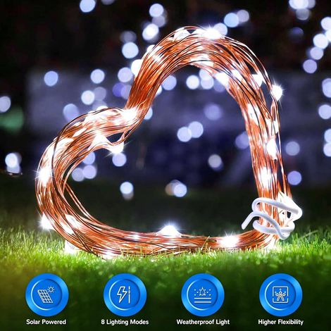 Guirlande Lumineuse Solaire Extérieure, 12m 100 LED Guirlande Lumineuse Solaire Extérieure 8 Modes Fil de Cuivre Imperméable Guirlande Lumineuse Décoration Jardin Patio Maison Noël Fête de Mariage - L (1/4)