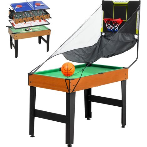 5-in-1 Multispieltisch mit 53 Zubehörteilen, Tischfußball, Tischhockey, Tischtennis, Billard und Basketball, Walnuss (1/5)